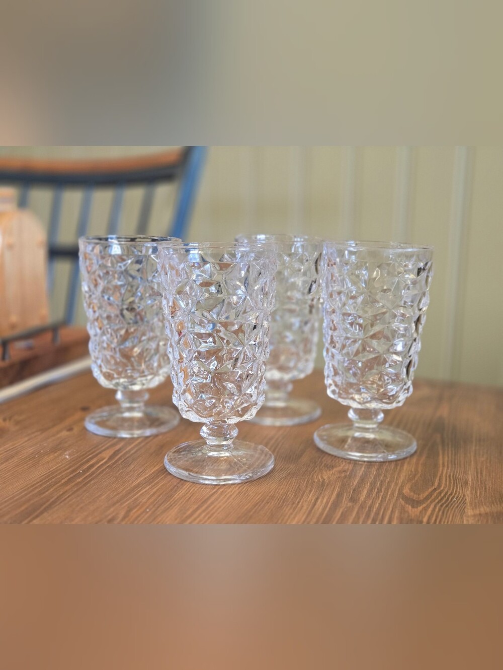 Vintage Fostoria American Clear Glass Tall Water Goblets - Set of 4
